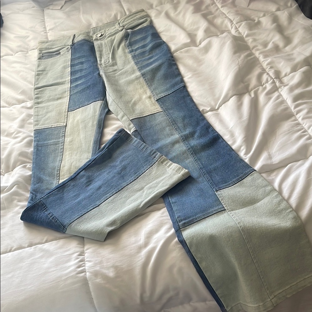 Womens Patchwork Blue Jeans
